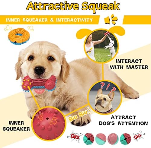 Зеаксуи 4 Спакувајте Мултифункционални Гумени Играчки За Кучиња, Интерактивни Играчки За Кученца Со Пискливи И Третирајте Играчки За Џвакање
