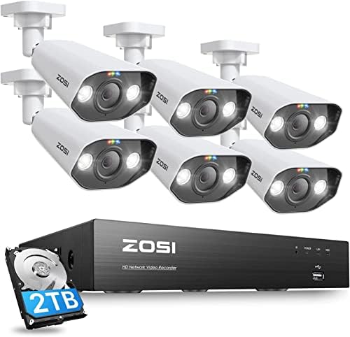Систем за безбедност на камерата на Зоси 4K 8CH Spotlight POE, 6PCS 4K на отворено во затворен IP камери со двонасочна аудио и сирена,