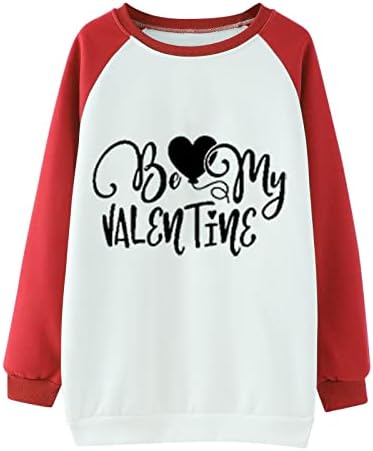 Бидете мои кошули за одмор на в Valentубените за жени во боја блок со долга ракав маица облечена симпатична буква печатена печата