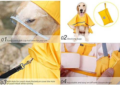 Рефлективно куче од Дог со аспиратор и дупка за прицврстување за мало средно кученце со кучиња, водоотпорна качулка од дожд јакна пончо облека со торба за складира?