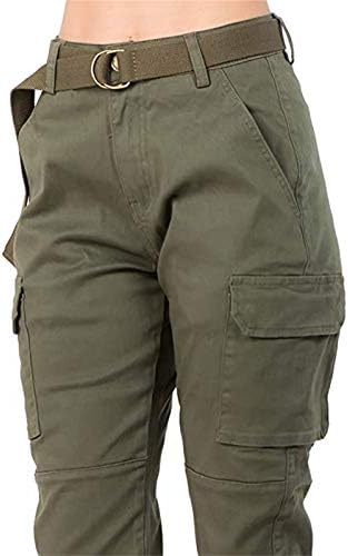 Карго панталони тенок висока половината со појавување на женски појас во боја, вклопени џогер цврсти панталони женски удобни