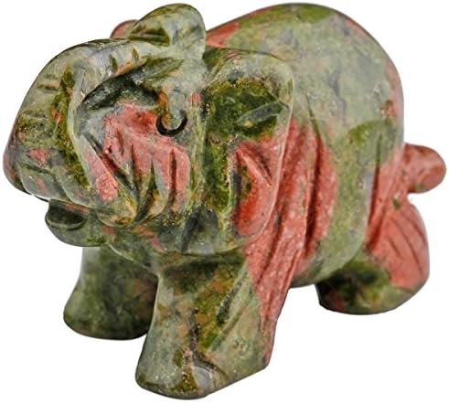 Muokaitedecor Unakite Crystal Elephant Sculpture Stututure занаети заздравување на реики џебни скапоцени камења фигури 1,5 инчи