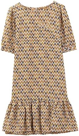 Летни фустани колено должина на женски летни обични кружни кружни пиксели во боја блок во боја на контраст Боја дизајн за шиење долг