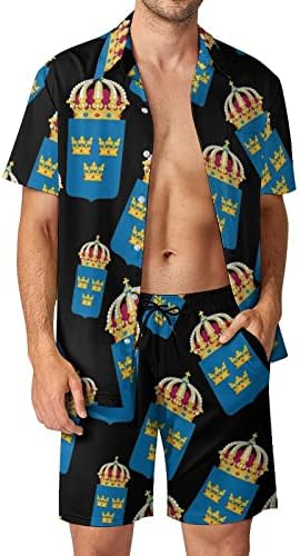 Палто за раце на Шведска машка 2 парчиња облека на плажа на Хавајско копче надолу со кошула со кратки ракави и костуми за шорцеви