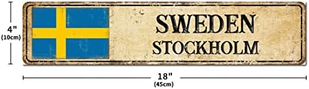 Madcolitote Rustic Sweden Wood Signs Stockholm Flag Street Street Signs Outdoor Metal Farm House Paticor Decor Dood Plaque Country
