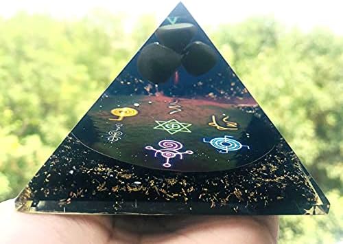 КристалМирска црна турмалин оргонитна пирамида емф заштитна кристална лекување на велнес реики фенг шуи домашна канцеларија подарок психички
