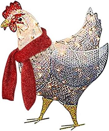 Осветлете пилешко со декорација за празници за шамија, акрилик рамен блескав украс за пилешко тревник, Божиќни украси на отворено