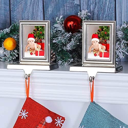 Слики за порибување на рамки за слика за камини сет на рамка за 2-слика Божиќна закачалка за порибување за камин сребрена фотографија