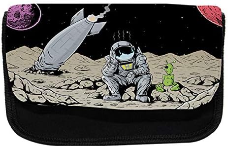 Случајна кутија за молив на вселената, тажен астронаут и вонземјани, торба со молив со ткаенини со двоен патент, 8,5 x 5,5, повеќебојни