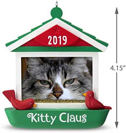 Hallmark Keepsake Божиќниот украс 2019 година датира Кити Клаус мачка во фидер за птици, фото рамка, рамка за фотографии,