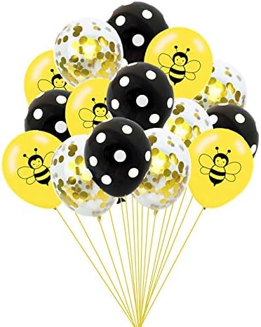 Среќен Пчела Ден Балони, 15 Парчиња Латекс Балони Бумбари Точки Конфети Балони За Бебе Туш Роденден Декорации