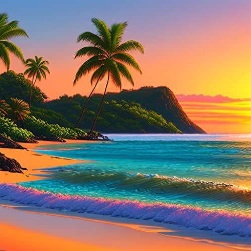 Комплети за сликање на дијаманти за дијаманти- Хаваи кокос дрвја, плажа и зајдисонце дијамантска уметност за возрасни деца почетници, занаети за возрасни, 5Д дијама