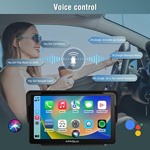 Aphqua A3 Најновиот преносен безжичен Apple CarPlay и Android Auto Car Radio Sereo со одвојување на сончање, 7 инчи IPS допир