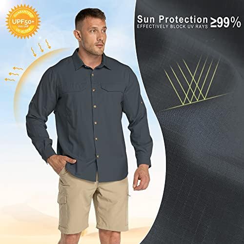 33.000 метри машки кошули за пешачење со долги ракави лесни за заштита на суво сонце УВ риболов кошула на отворено сафари на отворено
