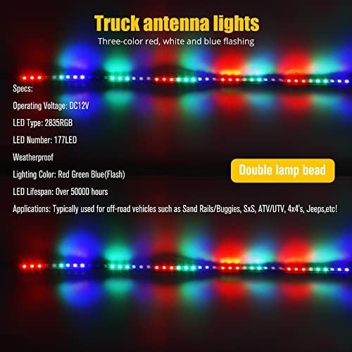 Honleex 2pcs 3ft RGB LED камшик светла 270 ° Auto Strobe LED антена светлина водоотпорен за надвор од патот ATV UTV RZR Truck Boat
