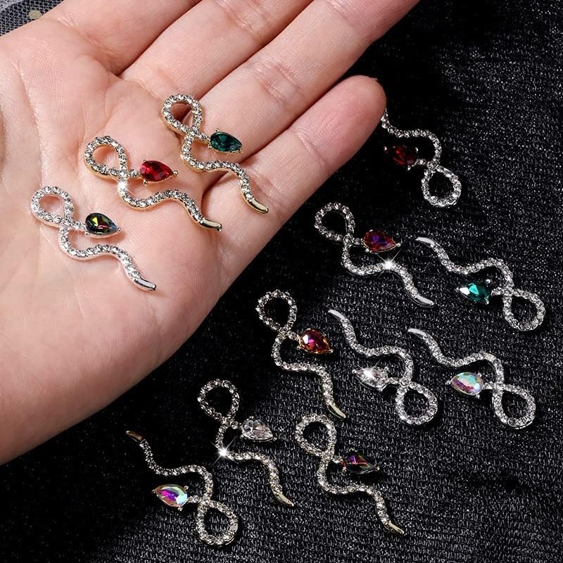 Нокти со дијамантска легура змија од розово злато и сребро целосен дијамант 3D нокти стапче метал накит дијамант DIY украс за уметност - декорација