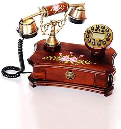 QDID Ретро стил Телефон Метал Цврсто дрво Елегантно фиксно фиксно чисто рачно насликан со рачно насликан класичен биро телефон со притискање