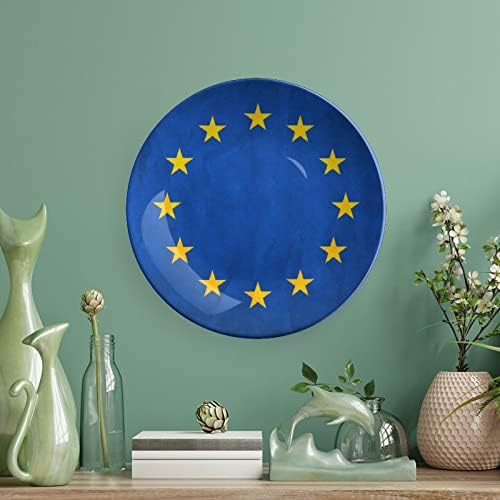 Ретро Знаме На Европската Унија Керамичка Коска Кина Декоративни Плочи Со Штанд Виси Орнаменти Вечера Плочи
