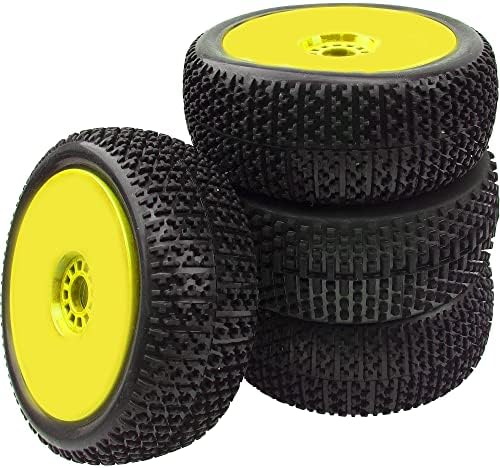 HIRCQOO 4PCS OD 4.52 1/8 RC Buggy гумени гуми гуми w/пластичен раб 17мм хексадецимален компатибилен со Arrma kyosho надминува