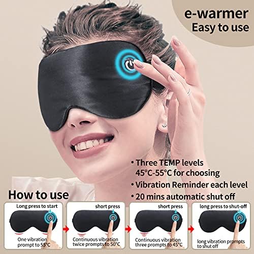 Ewarmer безжична загреана маска за очите за суви очи, вистинска свила, USB -терапија за затоплување што може да се полни, сува маска за очите,