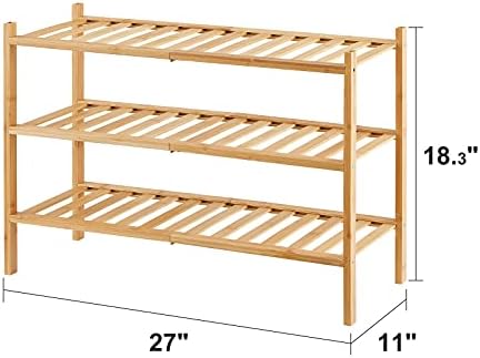 View Care 3-Tier Free Standing Sweats Lacks, Stackable | Убава | Природно | Функционален | Цврст, бамбус решетка за чевли за плакарот за влез