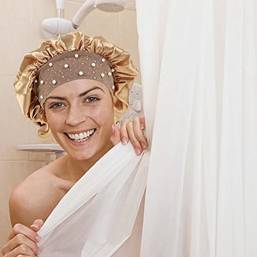 Doitool дами капи дами капи 2 парчиња капачиња за туширање еластични полиестерски капачиња за бања, жени, капење, завиткана турбана