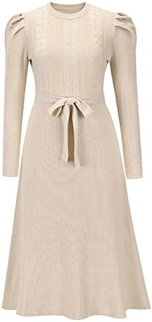 Otsенски џемпер фустани 2022 меур ракав тенок висок половината Голем полите средно долги фустани за плетење паѓаат фустани