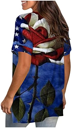 Женски секси блузи кратки ракави 4 -ти јули патриотски печатен врв против вратот лабава стилски блузи кошули со обични маички со маички