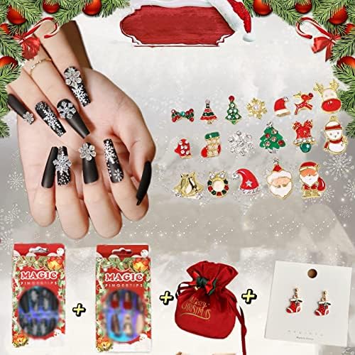 Налепница за Божиќни нокти на Ријонхо, затегнати дијаманти 3Д само-лепете дизајн на ноктите Божиќни налепници за нокти за нокти за зимска декорација