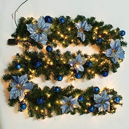 Орнаменти на новогодишни украси на елки, украси за цвеќе од дрво, сјајни цвеќиња од 8,6 инчи темно сина боја