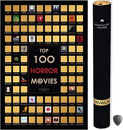 Топ 100 хорор филмови гребење од постер - Голем постер за гребење на кино - хорор филмови на список со корпи за сите времиња - 24х16 Лесен