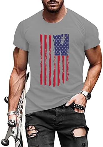 Beuu 4-ти јули маички за кратки ракави за кратки ракави ретро американско знаме маичка лето патриотски мускул тенок фит врвови на врвови