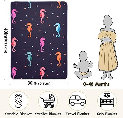 Swaddle Cable Seahorses Хипо памучно ќебе за новороденчиња, примање ќебе, лесен меко висино ќебе за креветчето, шетач, расадникски ќебиња, полко -точка, 30х40 во, сина