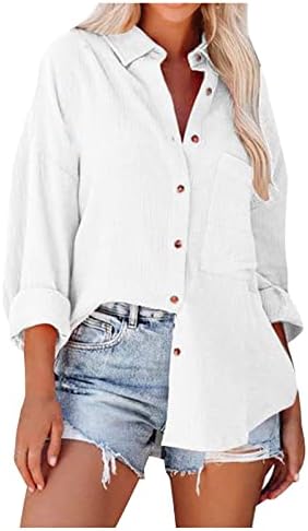 Опуштени фит блузи за дами со долг ракав желка кардиган основни врвови маици со тинејџерско копче нагоре 2023 px