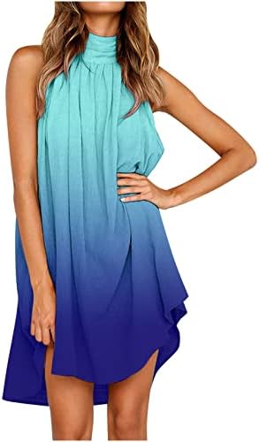 Minенски халтер мини фустани лето обичен резервоар врвен фустан без ракави со ракави со краток фустан на плажа