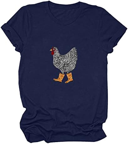 Гроздобер пилешко печатено маици жени модни смешни маици со куќички обични екипи за кратки ракави маици летни слатки врвови