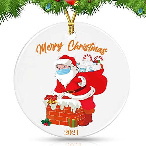 2021 Божиќен украс, двострана сликарска карантин украс, 3 со дијаметар околу керамички декор
