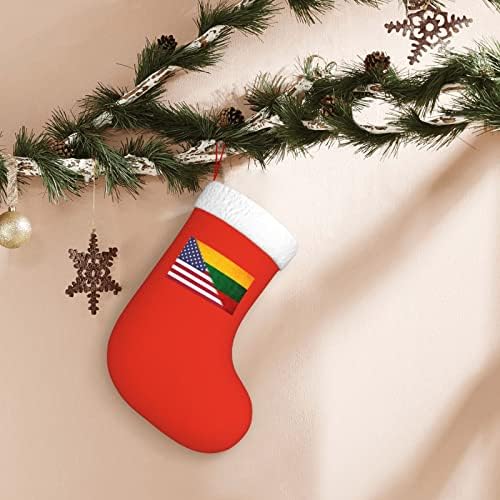 Американско знаме и старо литванско знаме Божиќни чорапи, подароци за одмор на Божиќни празници за украси за семејни празници 18-инчни