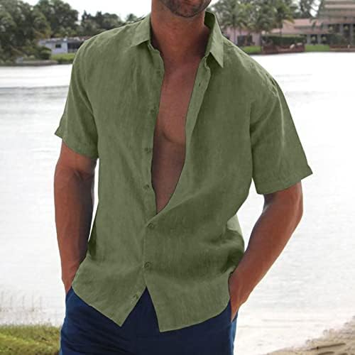 Копче за ленени постелнини ZDDO, надолу кошули за мажи со краток ракав, јака од јака, врвови лето лабава вклопена обична кошула на