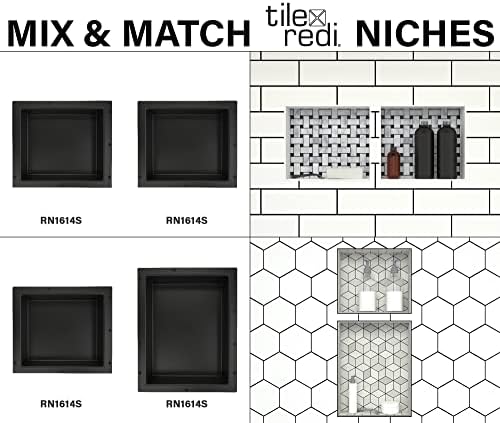Плочка Redi USA Ниша единечна полица за туширање-црна, една внатрешна полица, ширина од 16 инчи x 14-инчен висина x 4-инчен длабочина