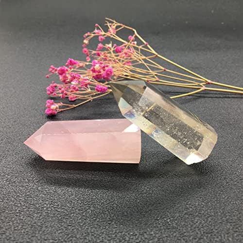 Dhrwgem природен еден бел кристал Еден розов розов кварц кристален обелиск стапче од реики заздравување
