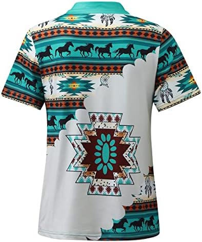 Ubst Women'sенски западен етнички стил Печатена печатена маици со вратот, дами кошули со кратки ракави, врвови на блузи, џемпери за
