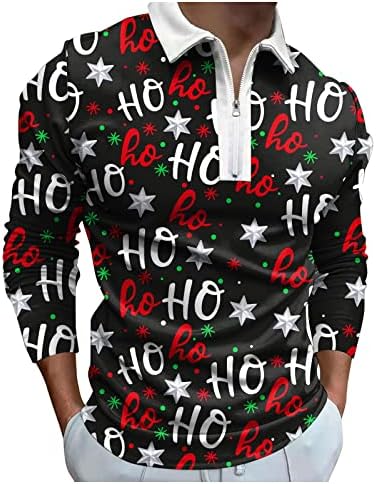 Здфер Божиќни манзии Поло кошули со долги ракави по поштенски патенти на врвовите на вратот Смешни Дедо Клаус Снегулки за печатење на