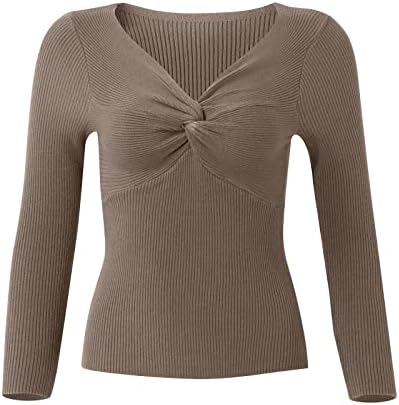 Џемпери со долги ракави женски ниско сечење удобност тенок завиткан убав плетен врв женски цврста боја есенска атлетска