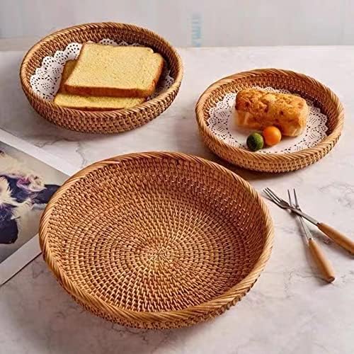 Тркалезна плетена корпа ткаена корпа - плетен леб корпа за пчели овошни корпи, тркалезна корпа за корпа за леб, природен ратан,