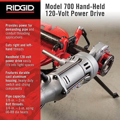 Ridgid 41935 Model 700 Рачен погон за напојување со 120 волти, сребро и 36475 модел 12-R изложена навој на цевки со цевки со носење