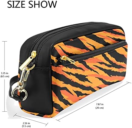 Слабан тигар печати голем капацитет молив кутија преносна торба со моливи торба Пу кожа Комски организатор за шминка за шминка