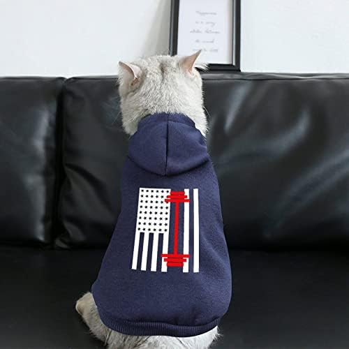 Подигање на тежината на американското знаме кучиња, слатки дуксери со качулка, миленичиња костумска облека со капа со капа