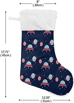 Вселенско летало Планета Модел морнарица боја 2 парчиња Божиќни чорапи бели плишани манжетни мерцеризирани кадифени семејни празници
