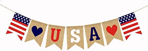 Денот на независноста Банери За Бурлап За Украси од 4 јули Сад Банирање На Американско Знаме Банери Венци За Украси Од Камин Од Камин Декорации